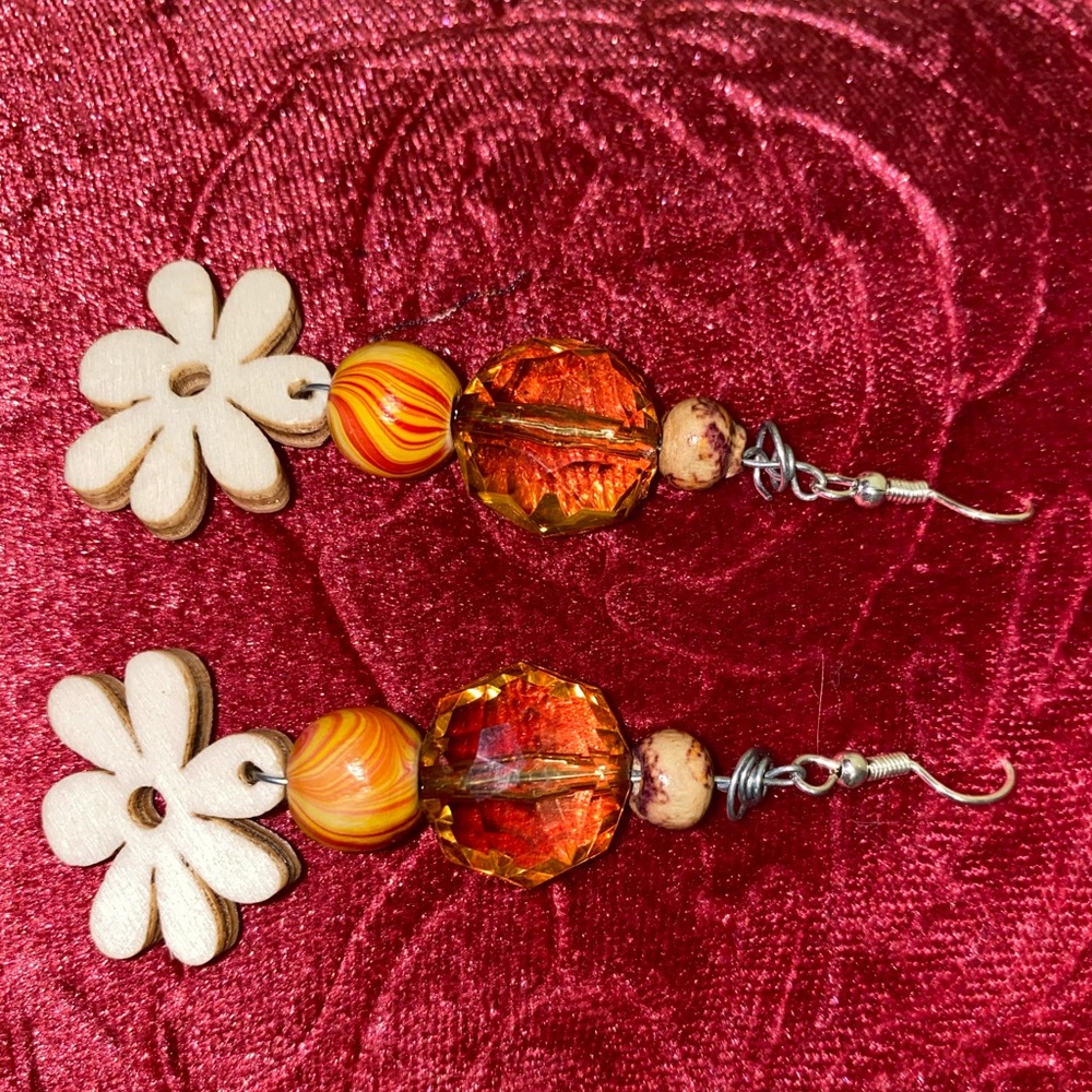 Handmade Wooden Earrings with Crystal Gem